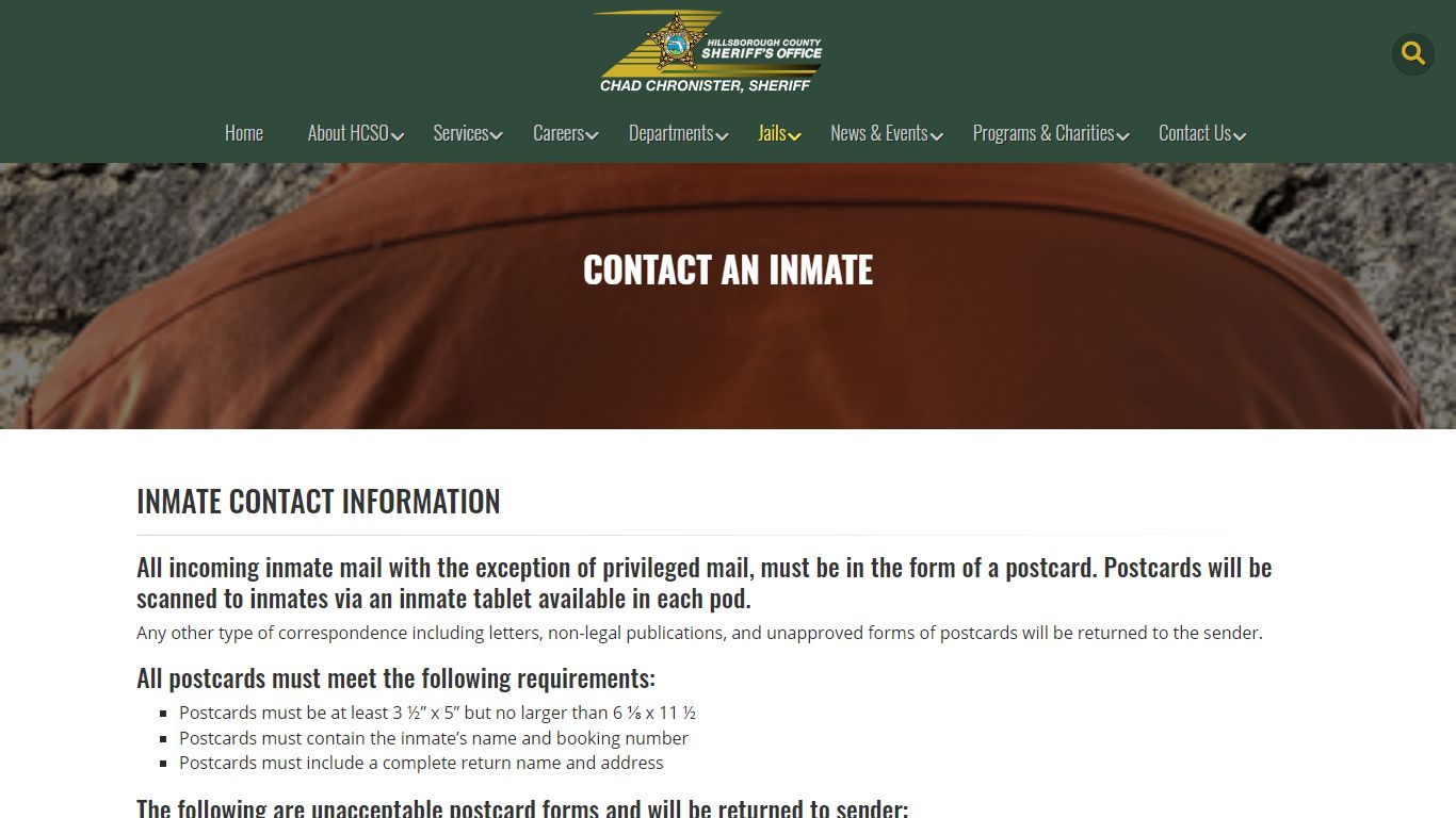 Contact an Inmate | HCSO, Tampa FL